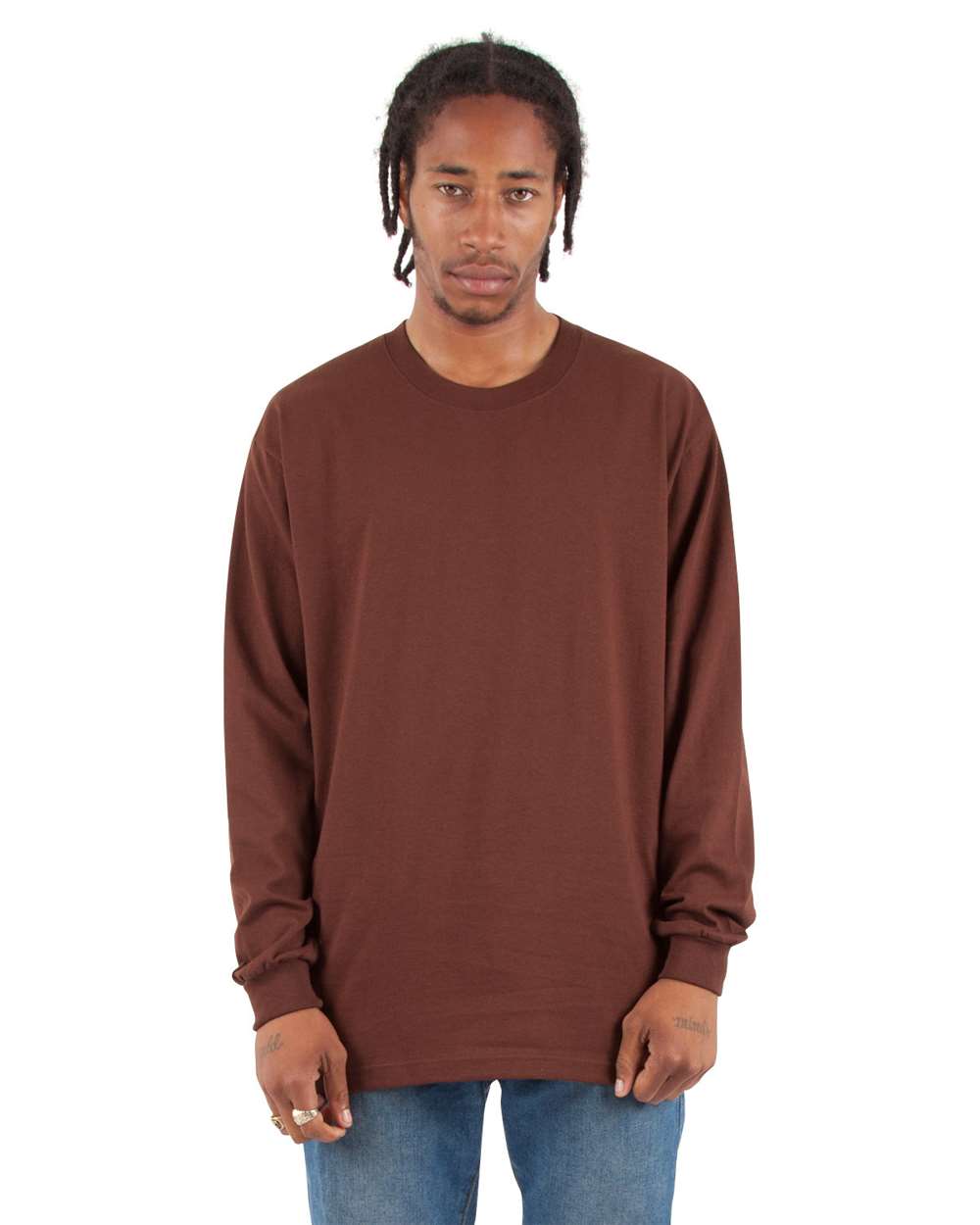 Shaka Wear SHMHLS - Unisex Max Heavyweight Long Sleeve T-Shirt - Brown