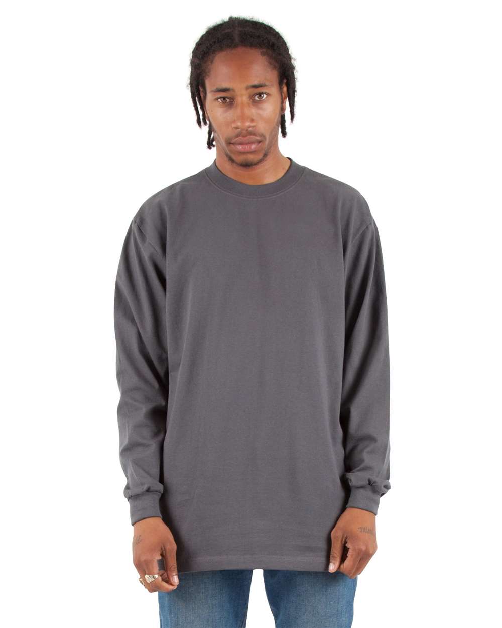 Shaka Wear SHMHLS - Unisex Max Heavyweight Long Sleeve T-Shirt - Dark Grey