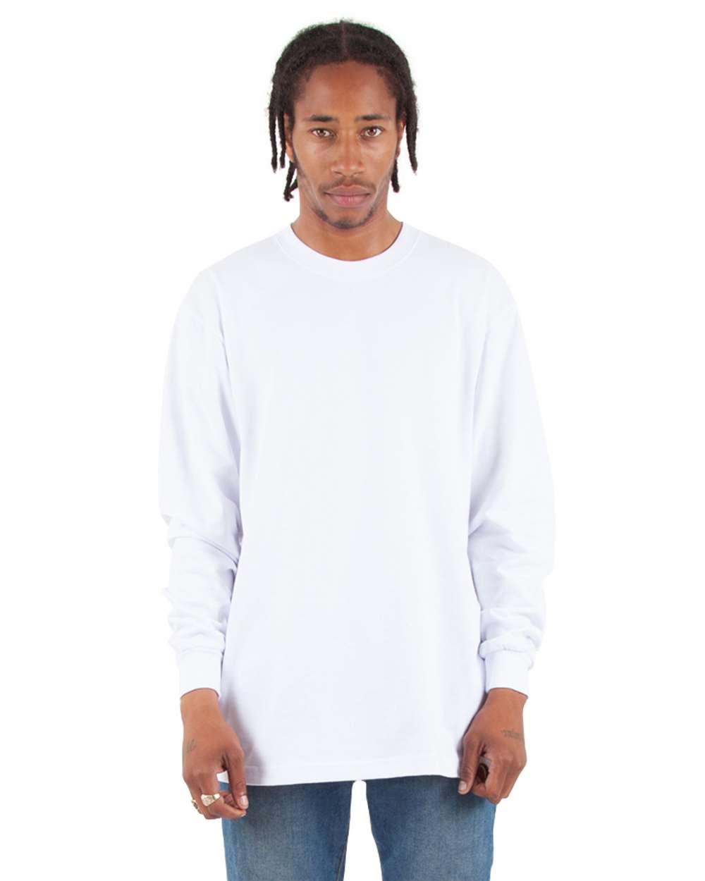 Shaka Wear SHMHLS - Unisex Max Heavyweight Long Sleeve T-Shirt - White