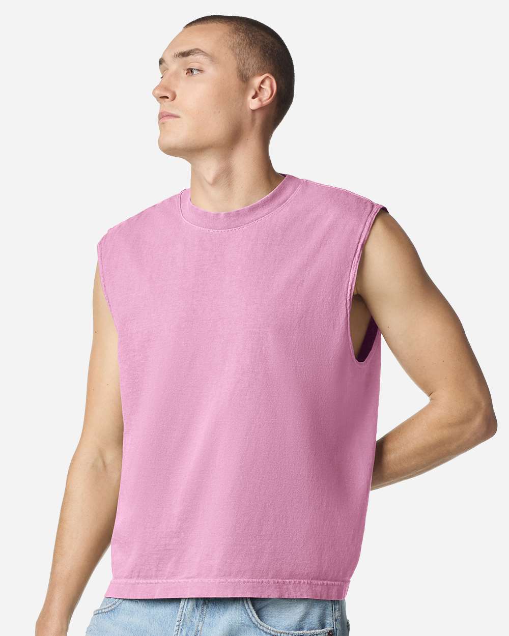 American Apparel 207GD - Unisex Heavyweight Cotton Garment-Dyed Mid-Length Muscle Tee - Faded Powder Pink
